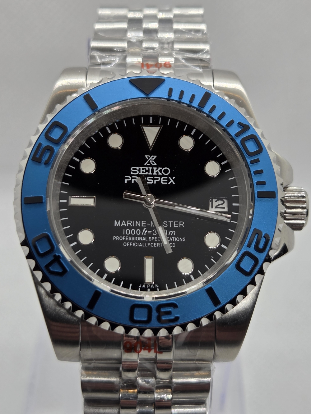 ***SOLD***Custom 40mm Automatic Seiko Mod Watch NH35 Marinemaster Steel w/ Blue
